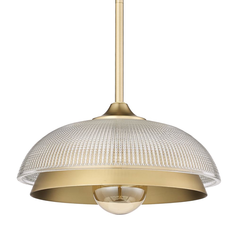 Golden Lighting 0309-M1L BCB-RPG Crawford Mini Pendant in Brushed Champagne Bronze with Retro Prism Glass Shade